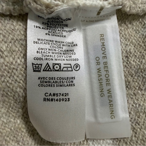 NWOT LOFT Striped Drawstring Funnel Neck Sweater Hoodie Tan/White White Sz XS - Picture 5 of 7